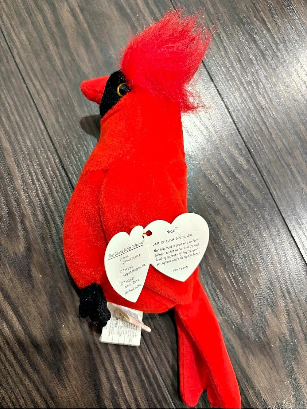 Ty Mac the Cardinal Red & Black Plush Stuffed Animal